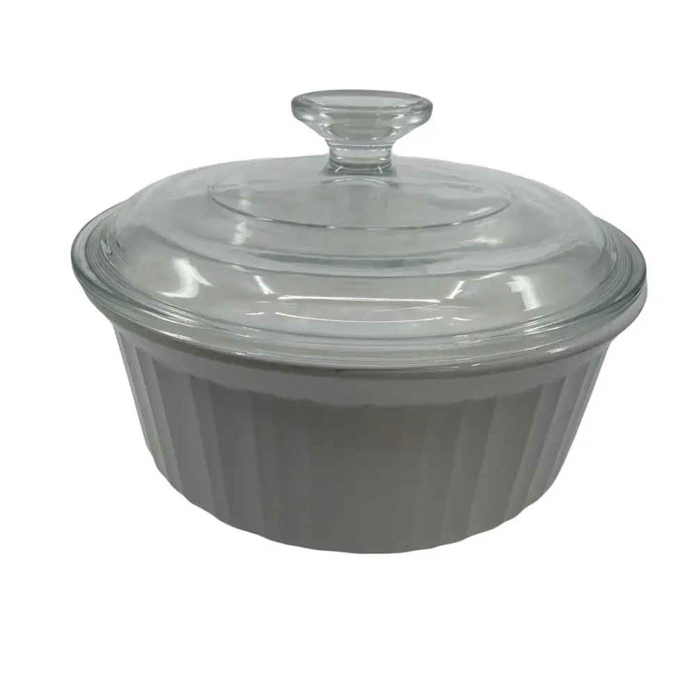 CorningWare French White F-5-B Round Casserole Dish w/Lid 1.6L Ribbed